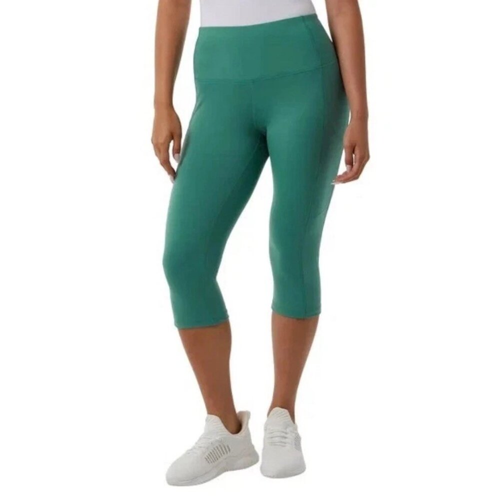 NWT 32 Degrees COOL Green High Rise Capri Cropped Leggings Pockets L